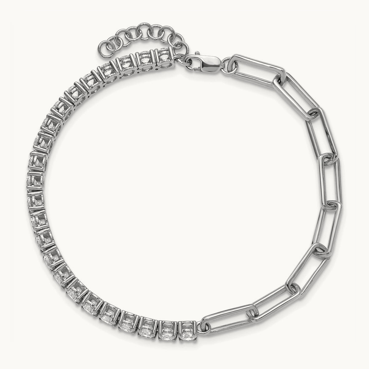 Half Paperclip with Ext Bracelet, 3.75 ct tw Lab-Grown Diamond — 14K White Gold