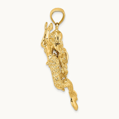 3-D Textured Large Mermaid Charm, 14K