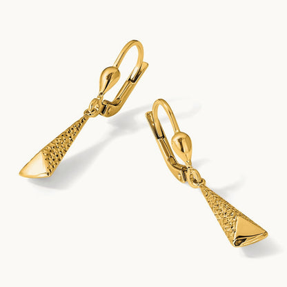 Polished/Textured Leverback Dangle Earrings — 10K Yellow Gold