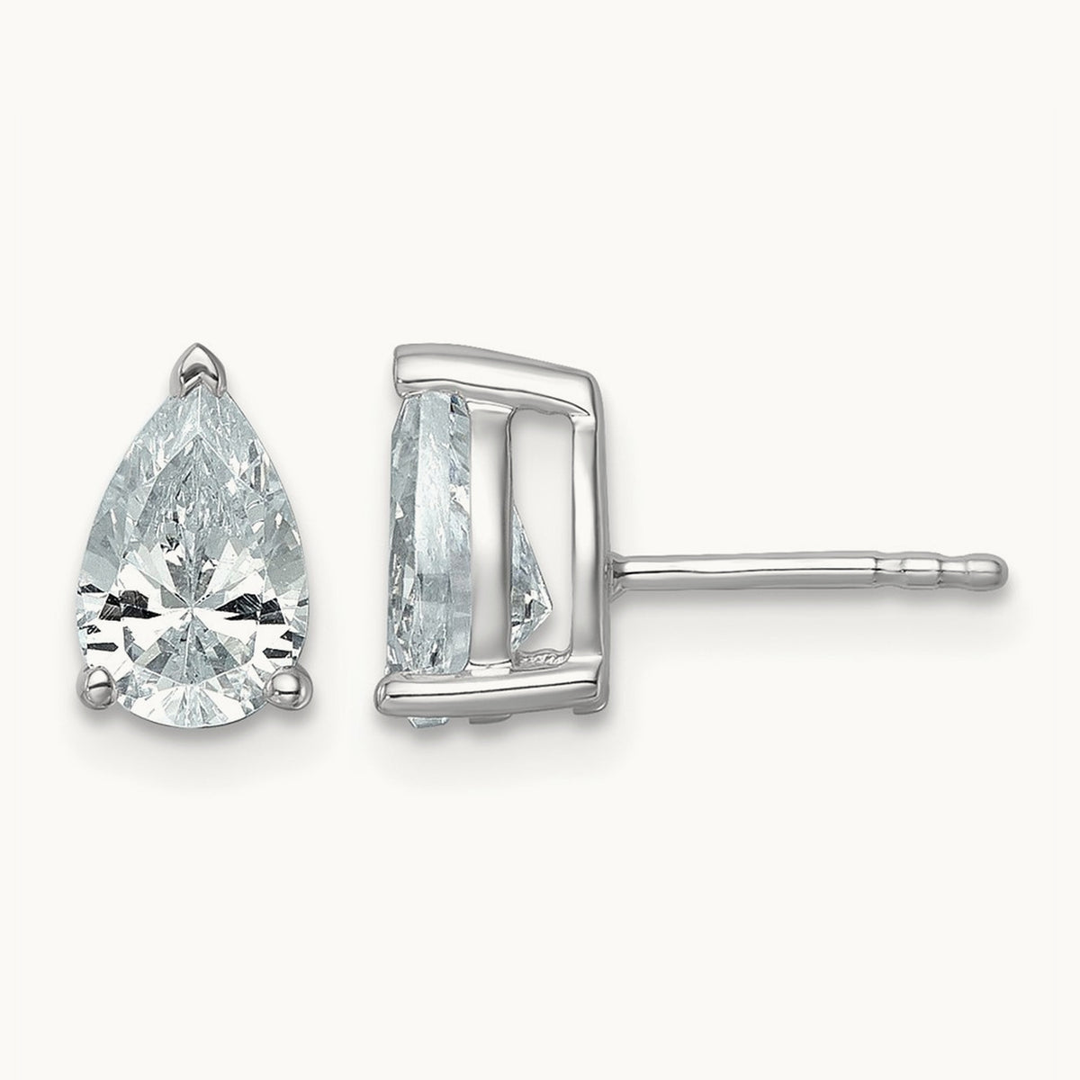 Pear 3 Prong Stud Earrings, 0.50-6.00 ct tw Lab-Grown Diamond — 2 ct, 14K White Gold