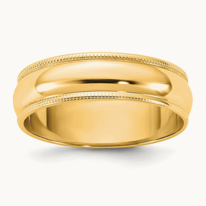 Lightweight Milgrain Half Round Band, 5.5mm, 10K Yellow Gold