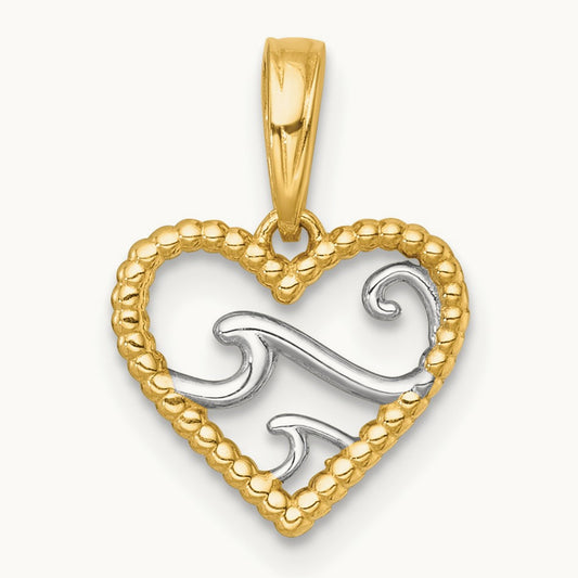 Polished Waves In Heart Charm, 14K with White Rhodium