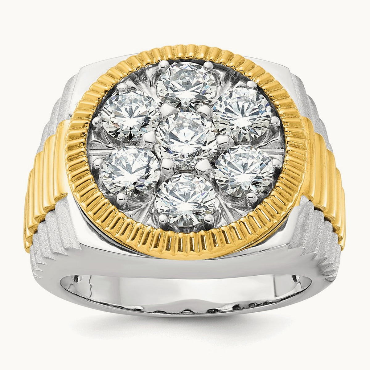 Ribbed Men's Cluster Ring, 3.00 ct tw Lab-Grown Diamond