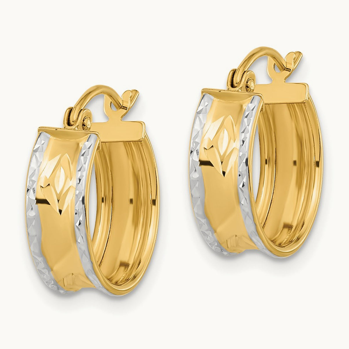 Rhodium Polished Diamond-cut Hoops, 14K White
