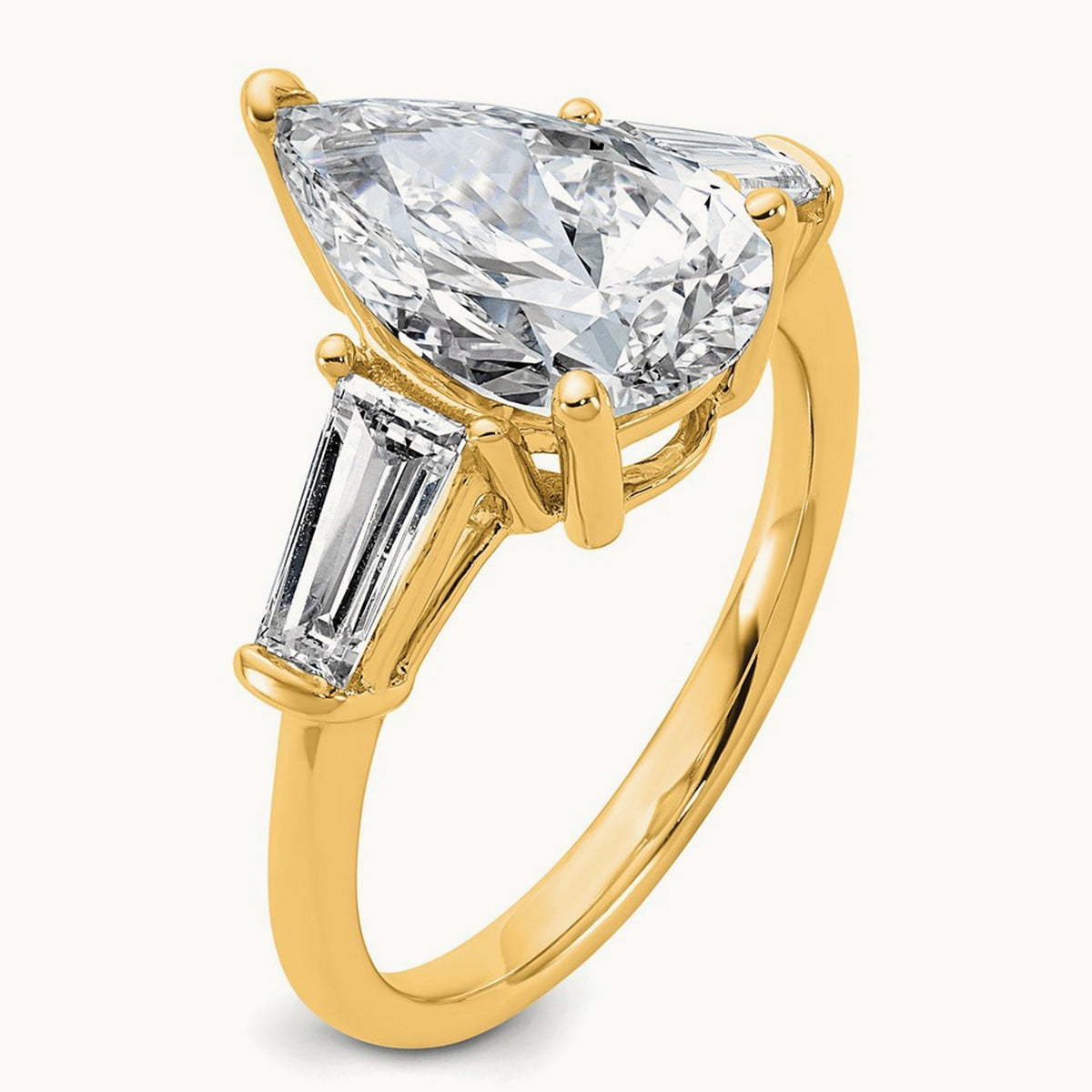 Pear/Baguette Engagement Ring — 14K Yellow Gold, 7