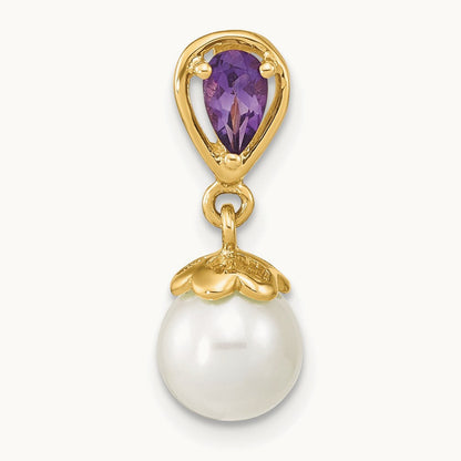 w/ Amethyst & Freshwater Cultured Pearl Polished Chain Slide, 14K Gold