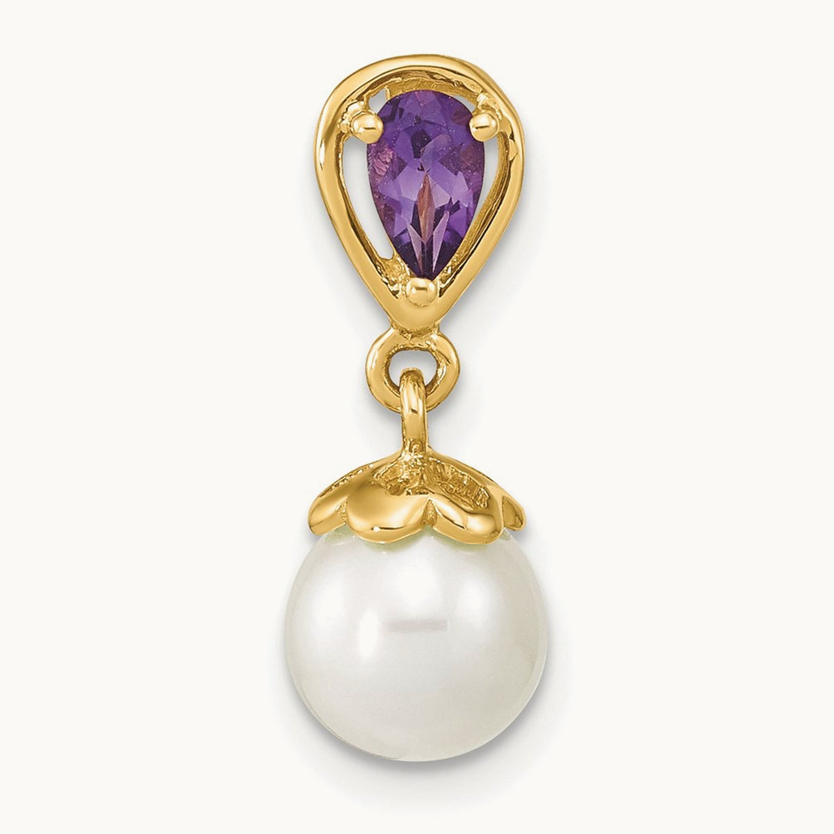 w/ Amethyst & Freshwater Cultured Pearl Polished Chain Slide, 14K Gold