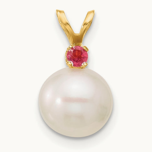 Topaz 8- White Round FWC Pearl Pendant, 8.5mm, 14K Pink