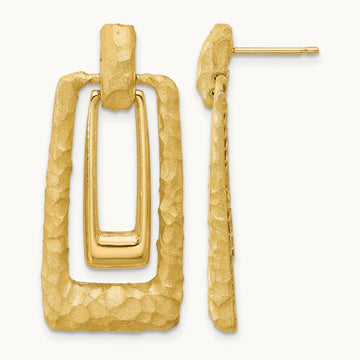 Polished and Satin Rectangle Dangle Post Earrings, 14K — Leslie's