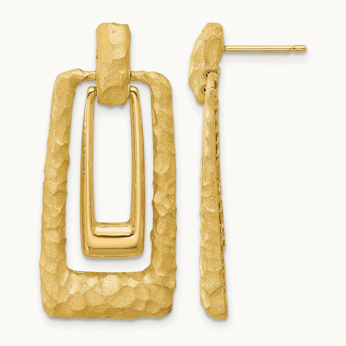 Polished and Satin Rectangle Dangle Post Earrings, 14K — Leslie's