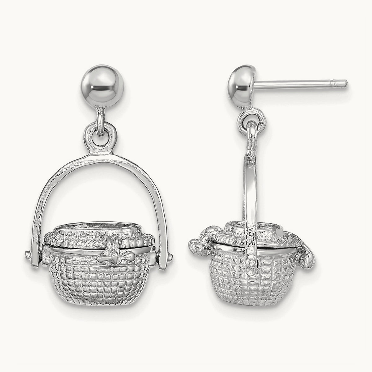 3-D Nantucket Basket Dangle Earrings — 14K White Gold