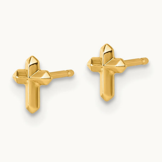 Polished Cross Post Earrings, 14K