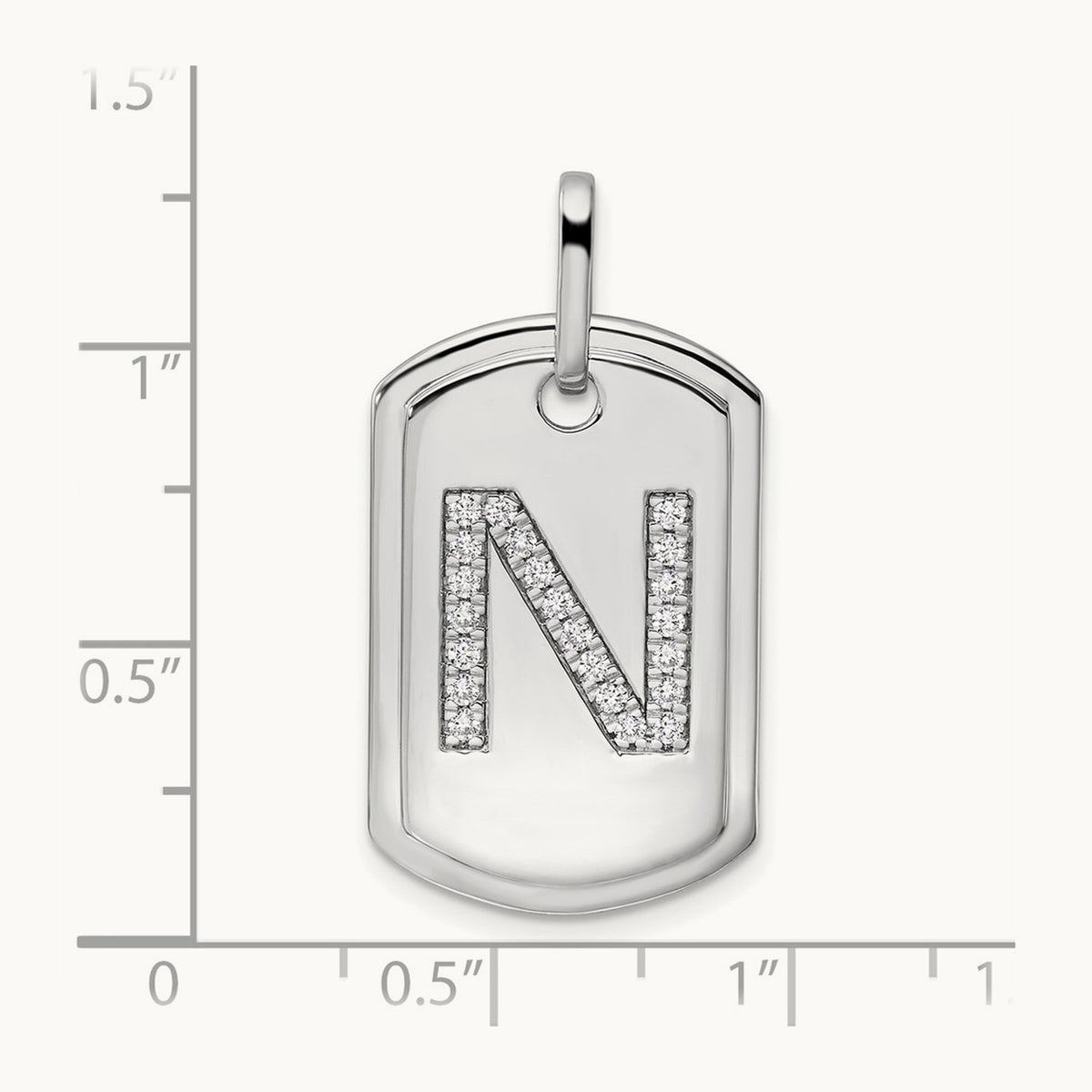 Diamond Dog Tag Charm — 14K White Gold, N
