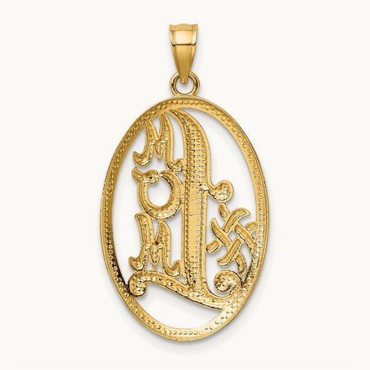 w/ Rhodium #1 MOM Oval Charm, 14K