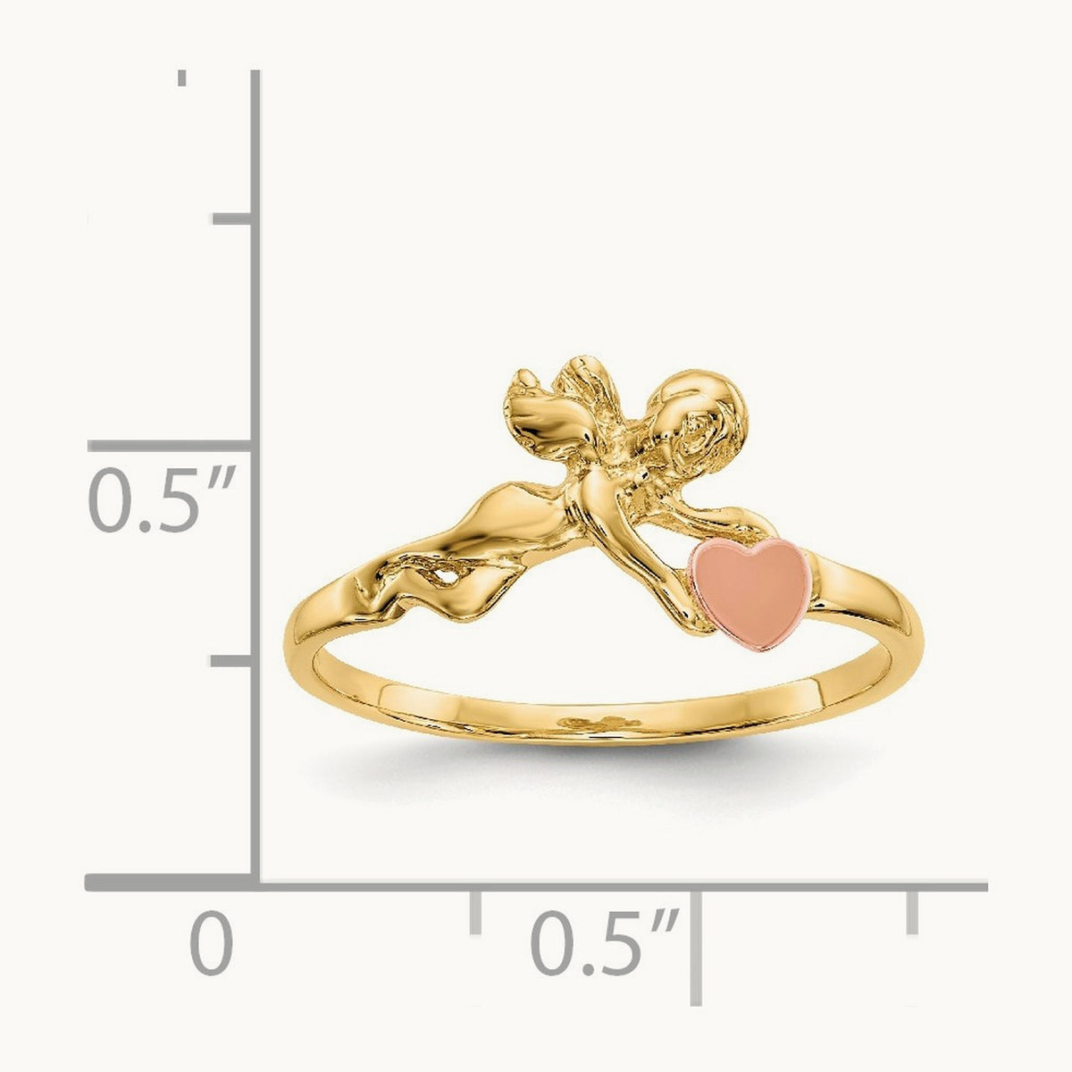 Angel & Satin Heart Ring, 14K Two-tone