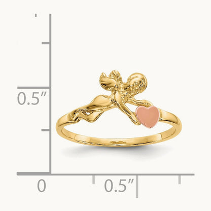 Angel & Satin Heart Ring, 14K Two-tone