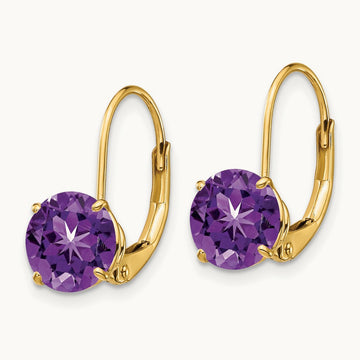 Amethyst Leverback Earrings, 7mm, 14K