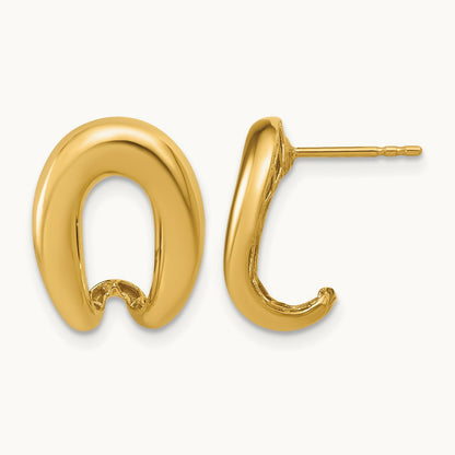 Polished Fancy J-Hoop Post Earrings, 14K — Leslie's