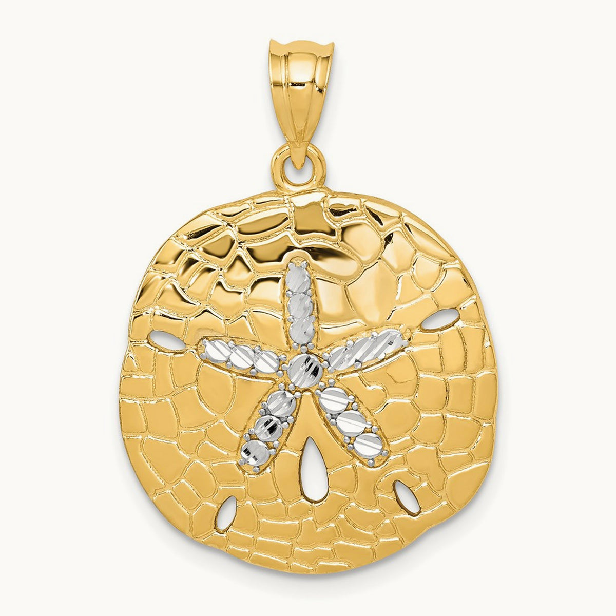 Polished Diamond-Cut Sand Dollar Pendant with White Rhodium — 30mm