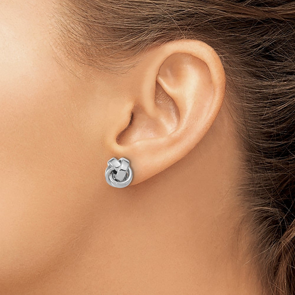 Polished Love Knot Post Earrings — 14K White Gold
