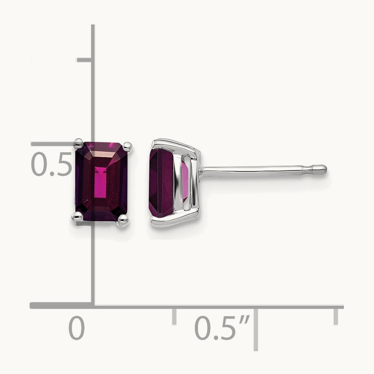 6x4 Emerald Cut Rhodolite Garnet Stud Earrings, 14K White Gold