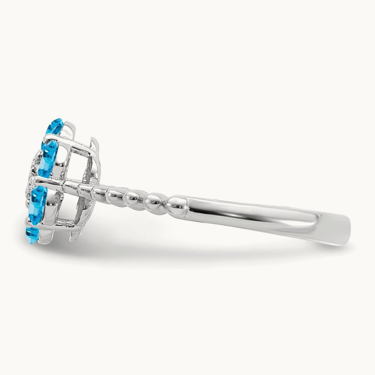 Blue Topaz and Diamond Floral Ring, 14K White Gold