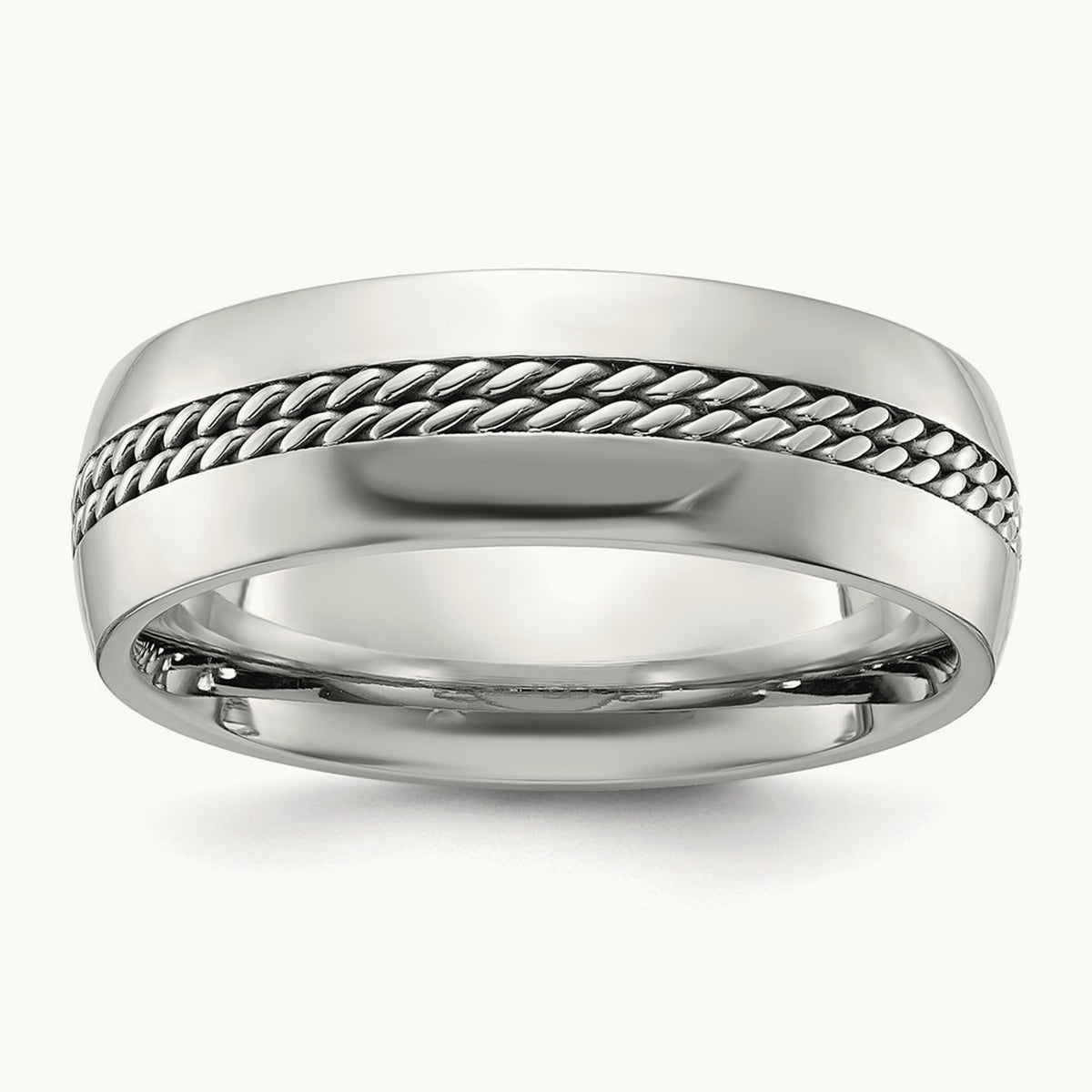 Polished with Curb Chain Inlay Band, 7mm, Titanium