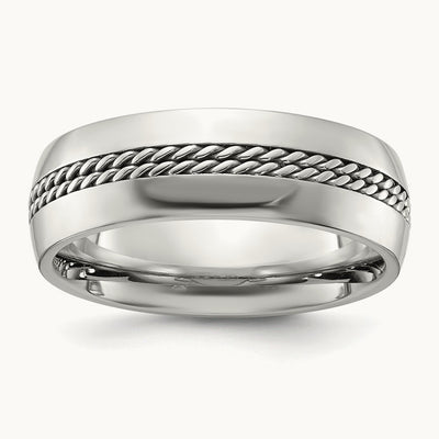 Polished with Curb Chain Inlay Band, 7mm, Titanium