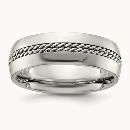 Polished with Curb Chain Inlay Band, 7mm, Titanium