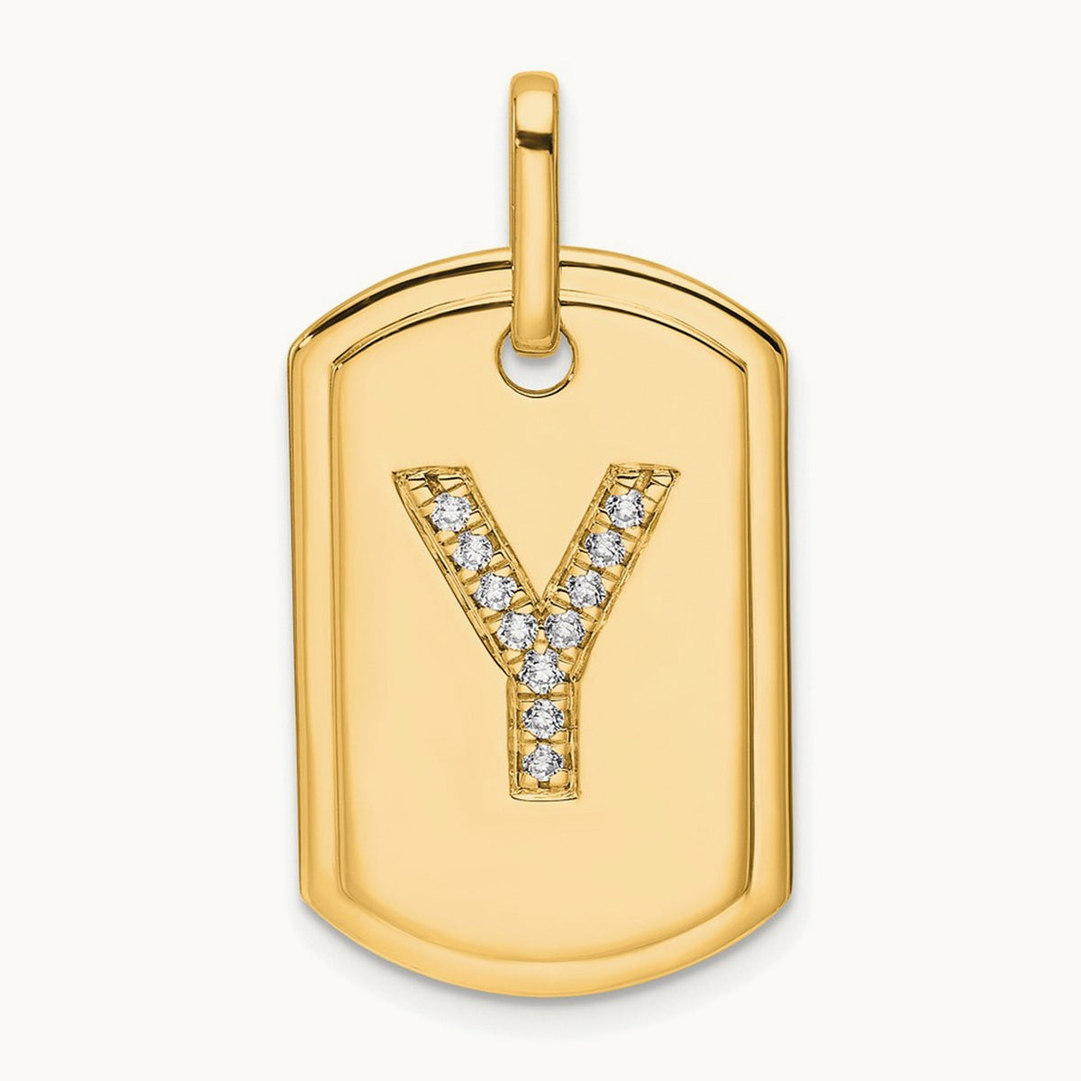 Diamond Dog Tag Charm — 14K Yellow Gold, Y