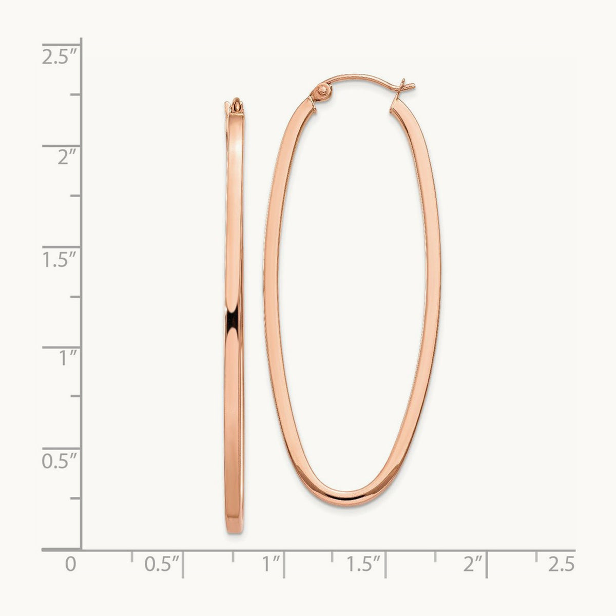Square Tube Oval Hoop Earrings, 2mm, 14K Rose