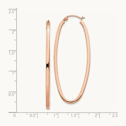 Square Tube Oval Hoop Earrings, 2mm, 14K Rose