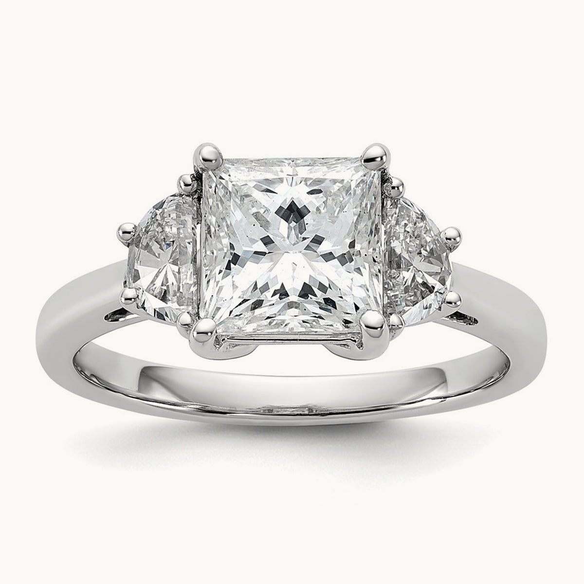 1/2ct Lab Grown Dia VS/SI+ G+ 1/2 Moon 2ct Princess Semi Eng Ring, 14K White Gold