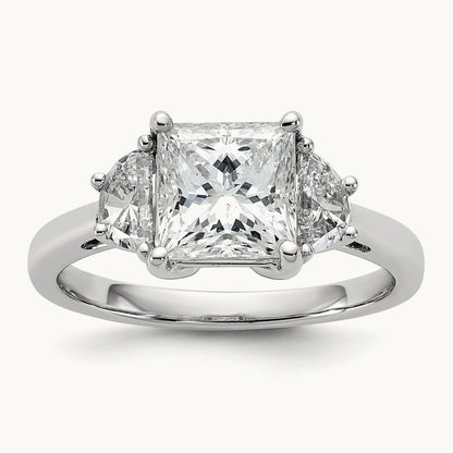 1/2ct Lab Grown Dia VS/SI+ G+ 1/2 Moon 2ct Princess Semi Eng Ring, 14K White Gold