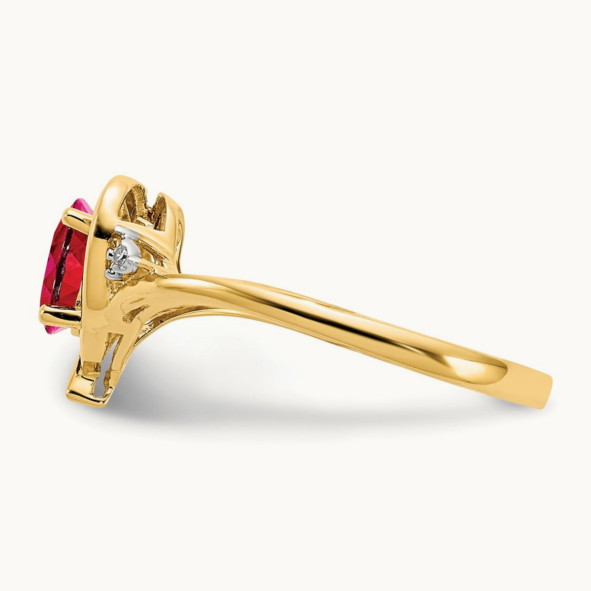 Ruby and Diamond Heart Ring — 14K Yellow Gold, 7