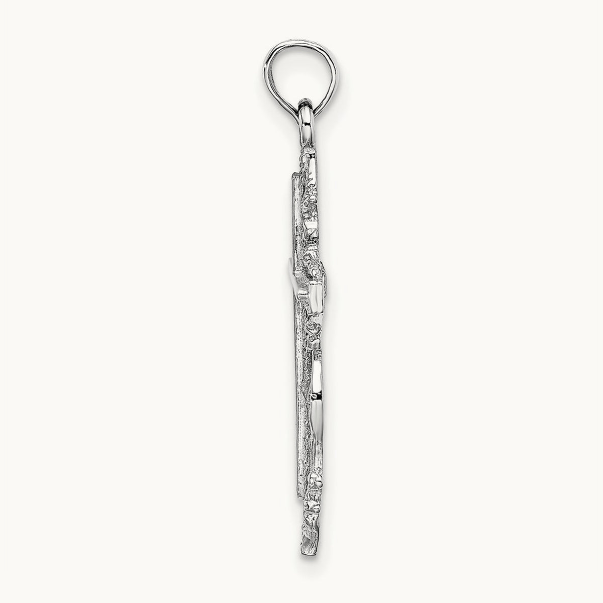 Cross with Lace Trim Charm — 14K White Gold