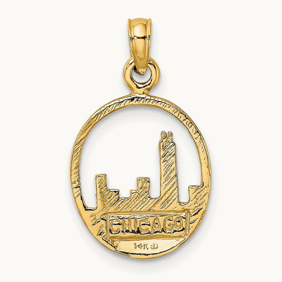 Chicago Skyline In Circle Frame Charm, 14K