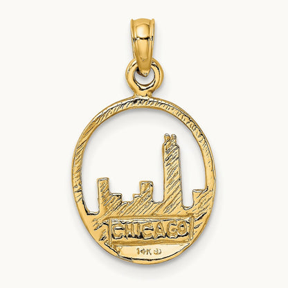 Chicago Skyline In Circle Frame Charm, 14K