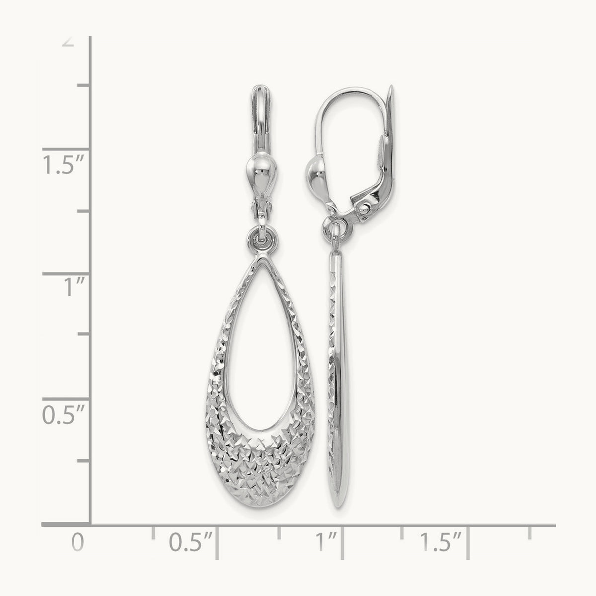 Polished and Diamond-cut Leverback Earrings — 10K White Gold, 43mm