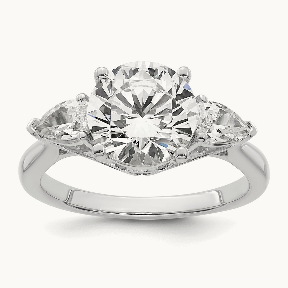 Round with Pear 3 Stone Engagement Ring, 1.25-3.50 ct tw Lab-Grown Diamond — 3 ct, 14K White Gold