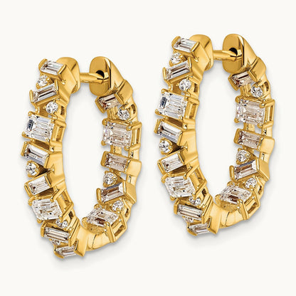 Hinged in/Out Hoop Earrings, 2.00 ct tw Lab-Grown Diamond — 14K Yellow Gold