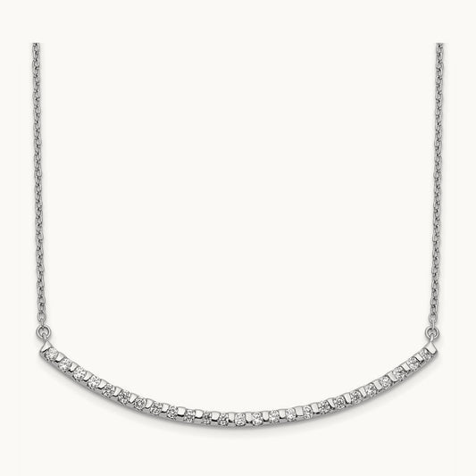 Diamond Curved Bar 18 inch Necklace, 14K White Gold