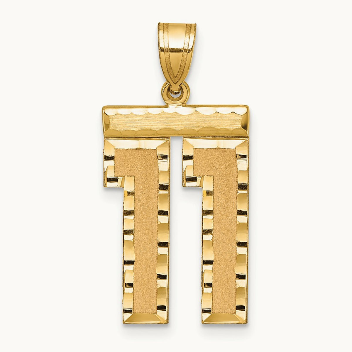 Large Brushed Diamond-cut Number 11 Charm, 14K