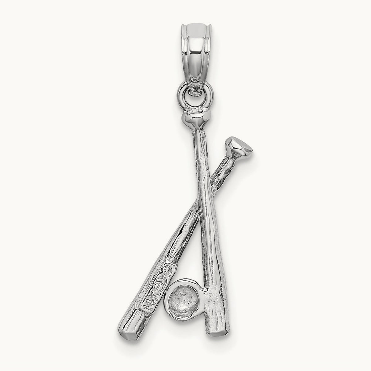 Polished Open-Back Bats and Baseball Pendant, 14K White Gold