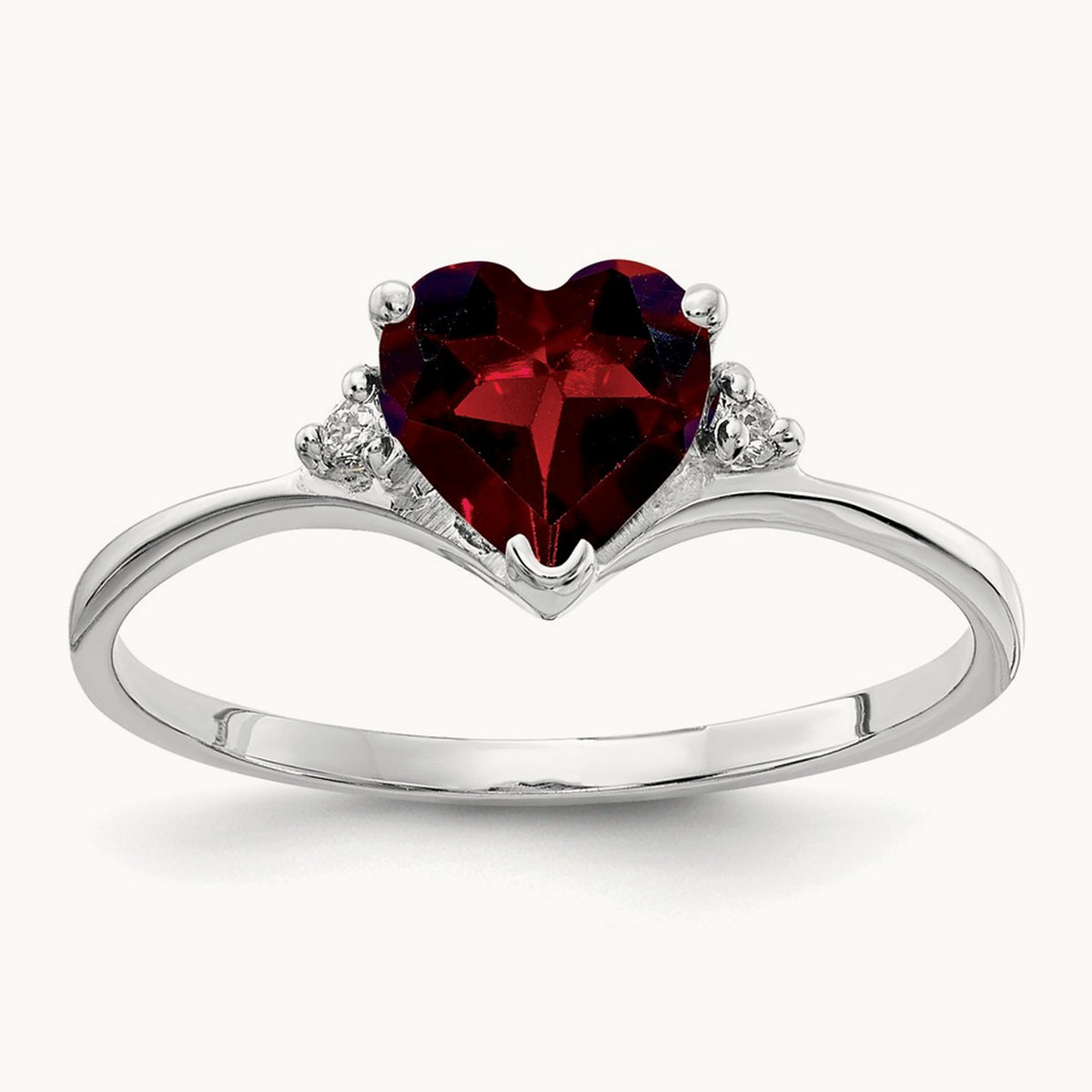 Heart Garnet A Diamond ring, 6mm, 14K White Gold
