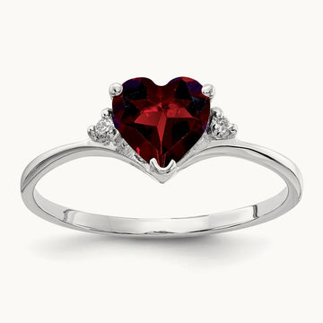 Heart Garnet A Diamond ring, 6mm, 14K White Gold