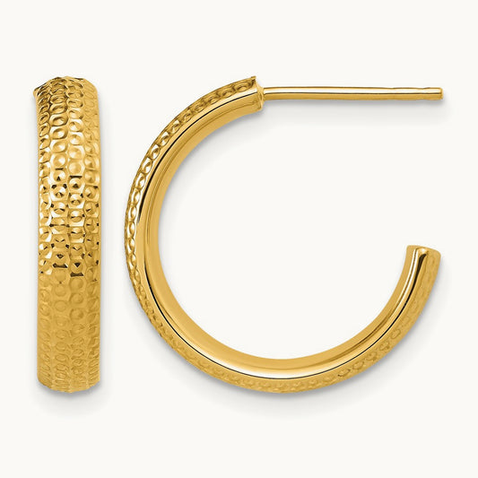 Polished and Diamond-cut J-Hoop Post Earrings — 18.5mm