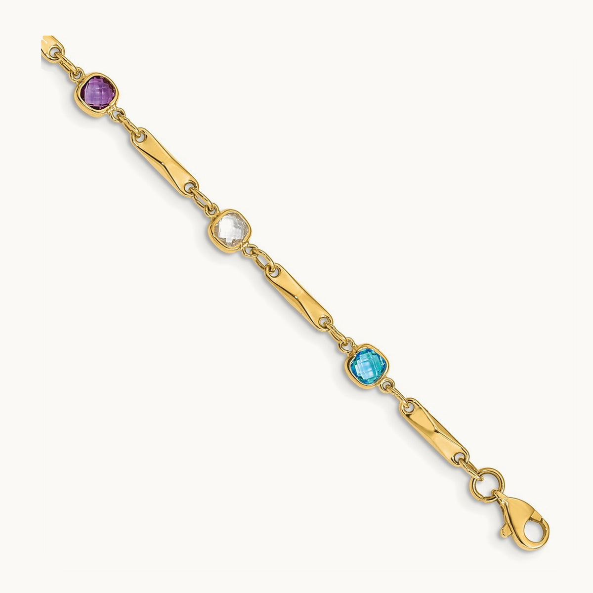 Multi Gemstone Fancy Link Bracelet, 14K