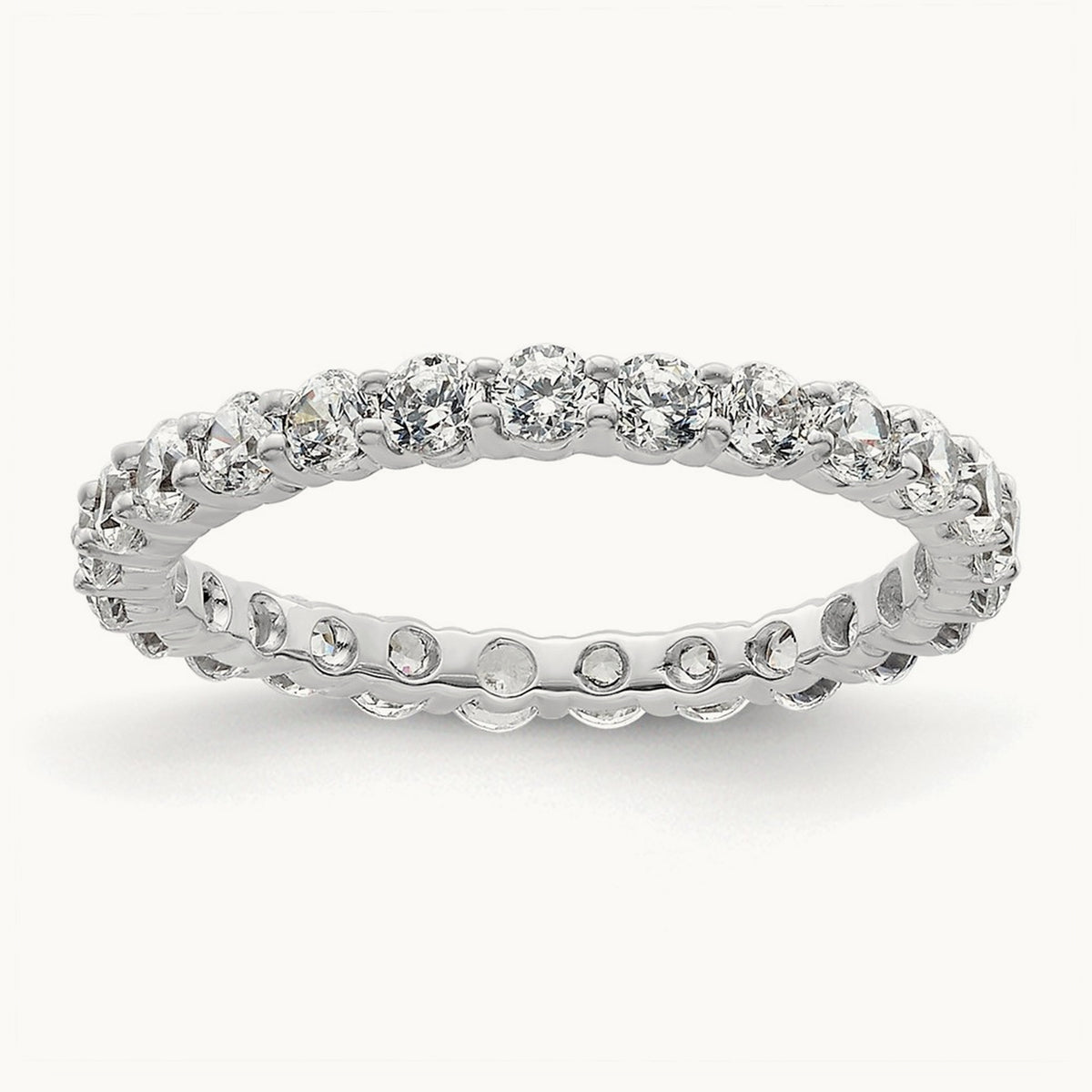 Polished Shared Prong Diamond Eternity Band — 14K White Gold