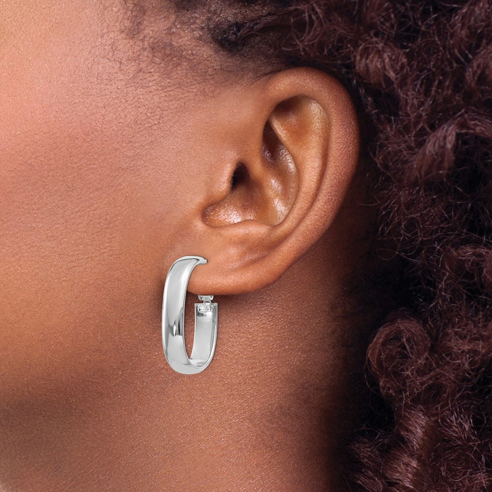 Oval Omega Back Hoop Earrings — 14K White Gold, 5.75mm